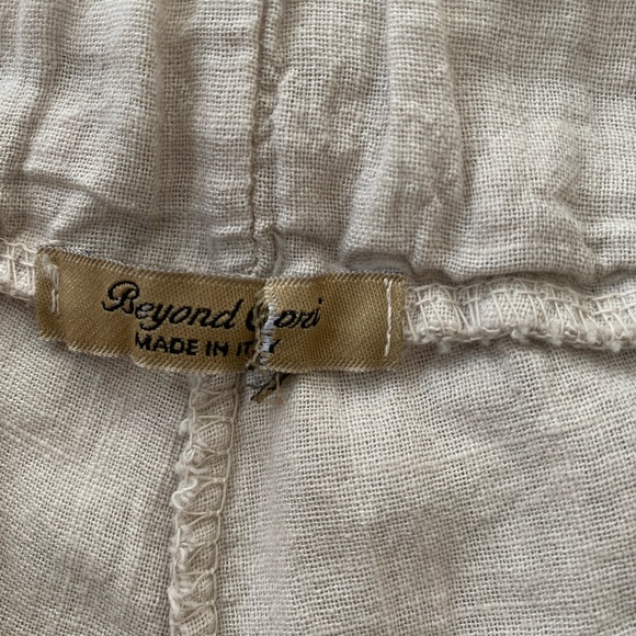 Wide leg cotton and linen cropped elastic waist pants - Picture 4 of 8